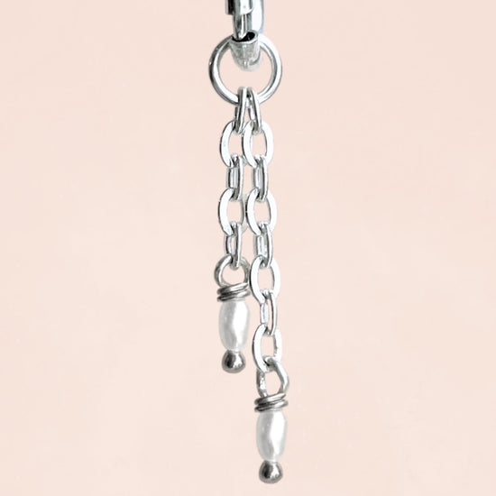 Double Chain 2mm Rice Freshwater Pearl (Sterling Silver) - Teeny Bead Co.