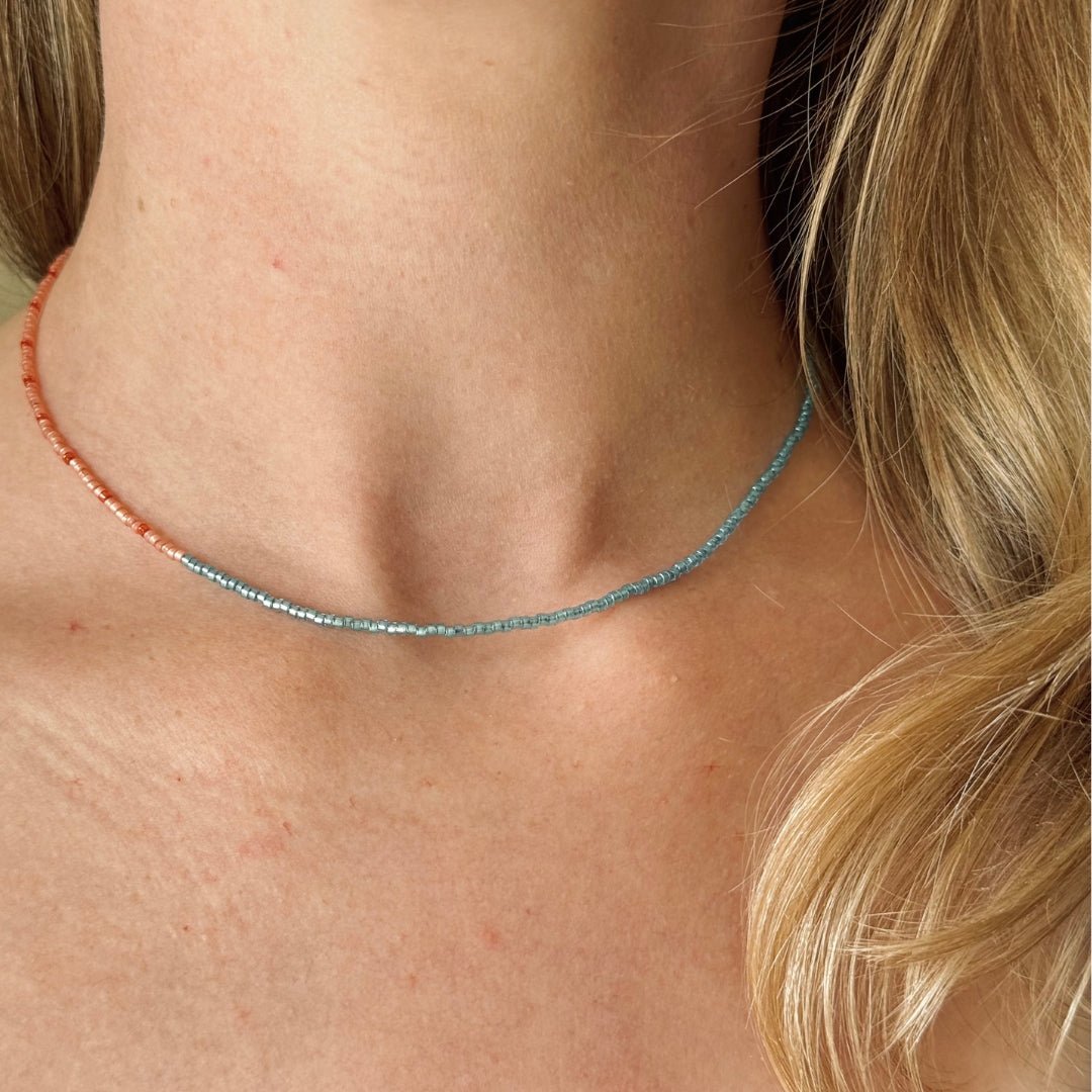 Coral Reef Delica Dot Necklace | 15" | Sterling Silver - Teeny Bead Co.