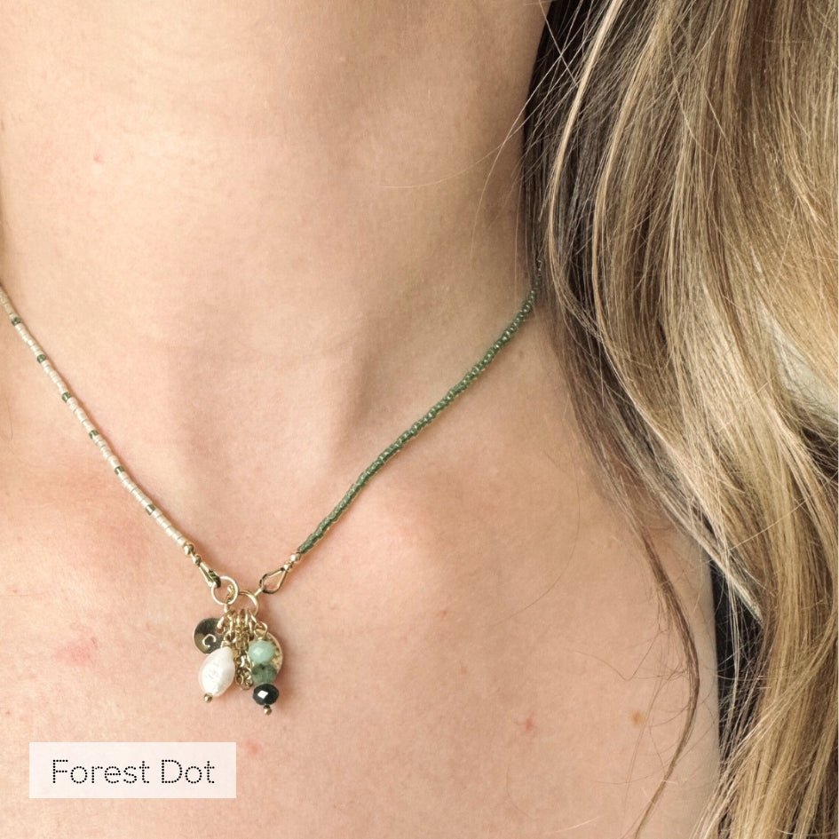 Forest Delica Dot Necklace | 15" | 14k Gold Fill - Teeny Bead Co.