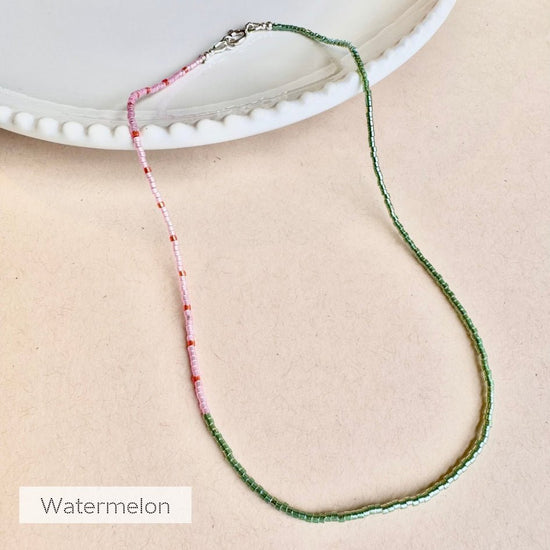 Watermelon Delica Dot Necklace | 15" | Sterling Silver - Teeny Bead Co.