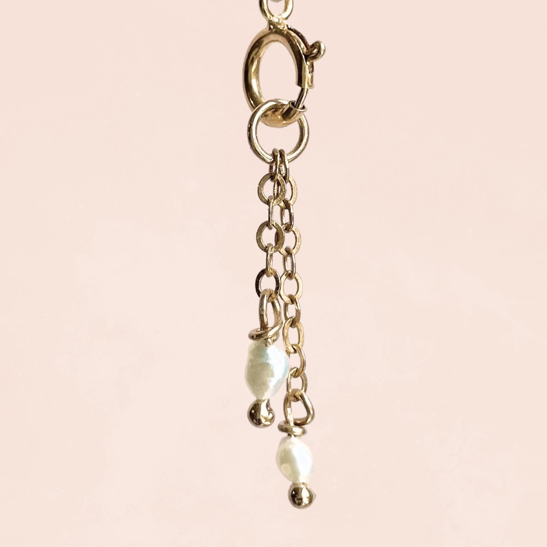 Double Chain 2mm Rice Freshwater Pearl (14k Gold Filled) - Teeny Bead Co.