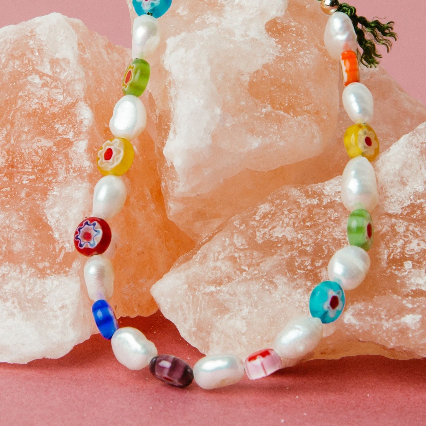 The Millefiori Pearl Anklet - Teeny Bead Co.