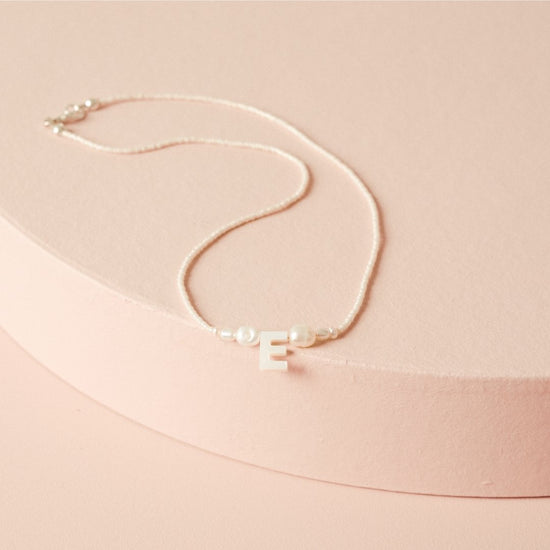 Load image into Gallery viewer, The Mother of Pearl Classic Initial Necklace - Teeny Bead Co.
